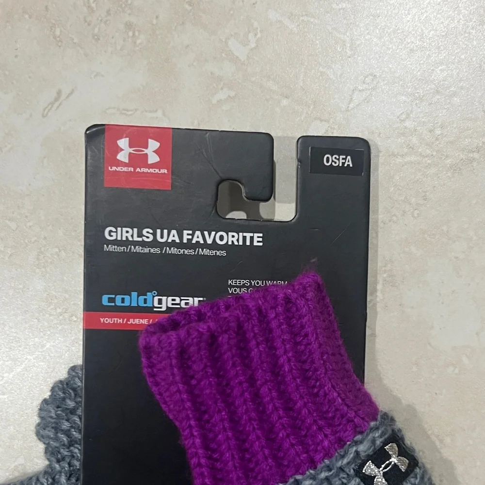 Under Armour Gray and Purple Knit Mittens